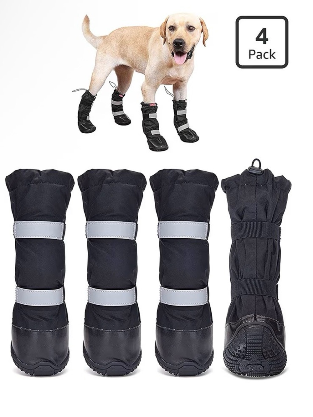 Hipaw Black Reflective Dog Boots - 4 Pack Protective Dog Boots